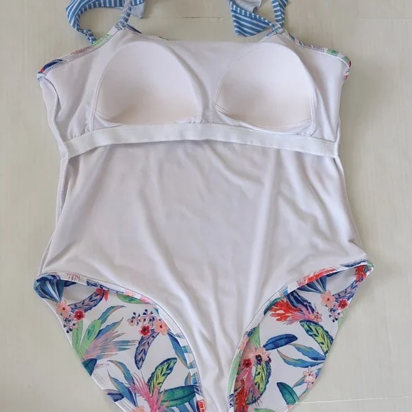 Oasis Ruffle Tropical Floral One Piece Swimsuit XXL Blue White - Picture 9 of 16